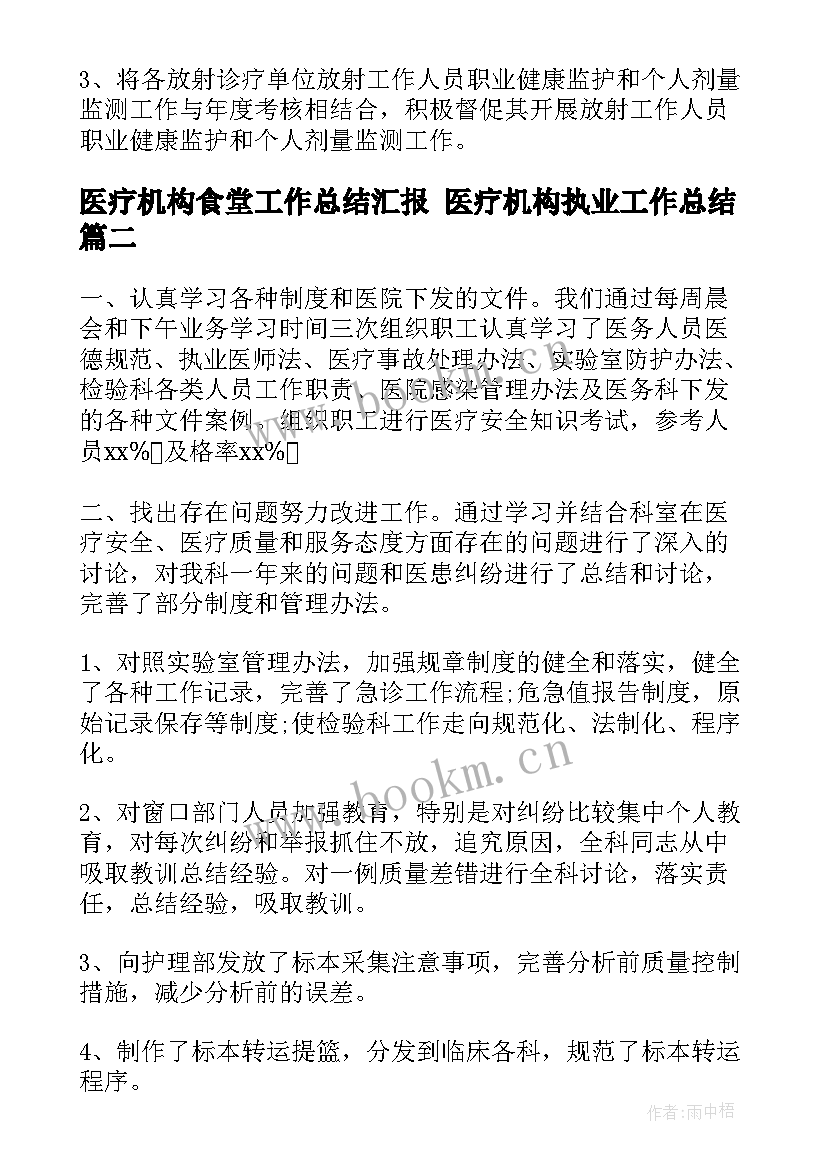 医疗机构食堂工作总结汇报 医疗机构执业工作总结(优秀5篇)