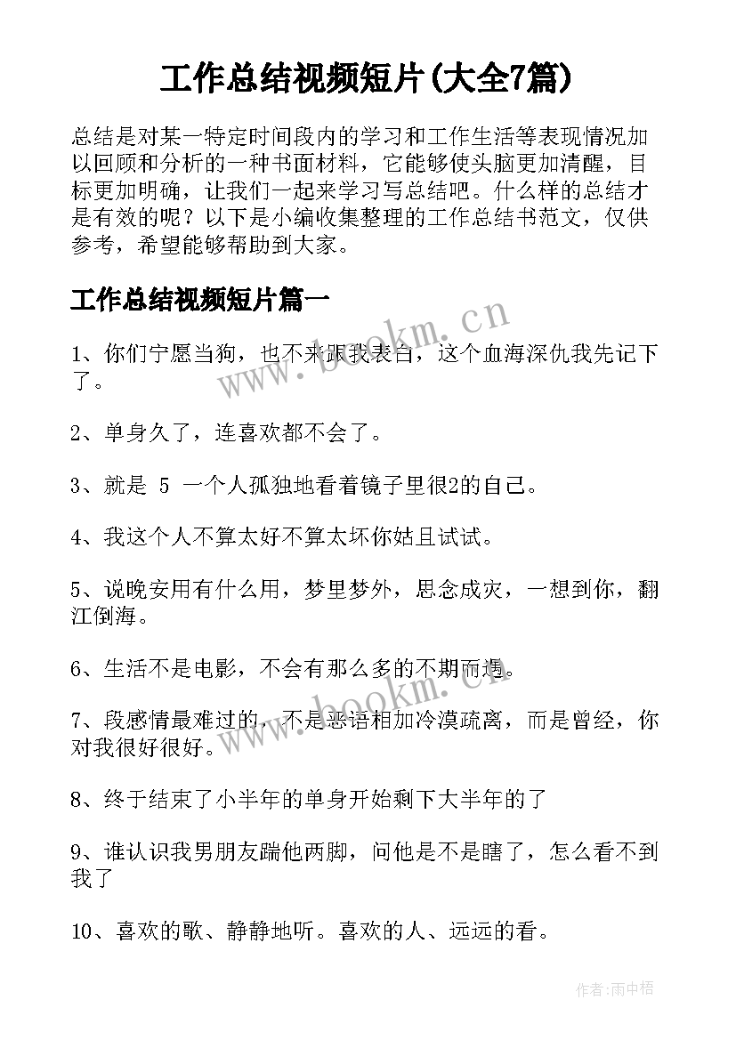 工作总结视频短片(大全7篇)