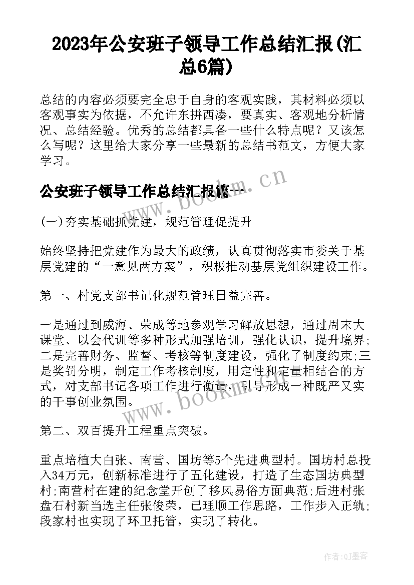 2023年公安班子领导工作总结汇报(汇总6篇)