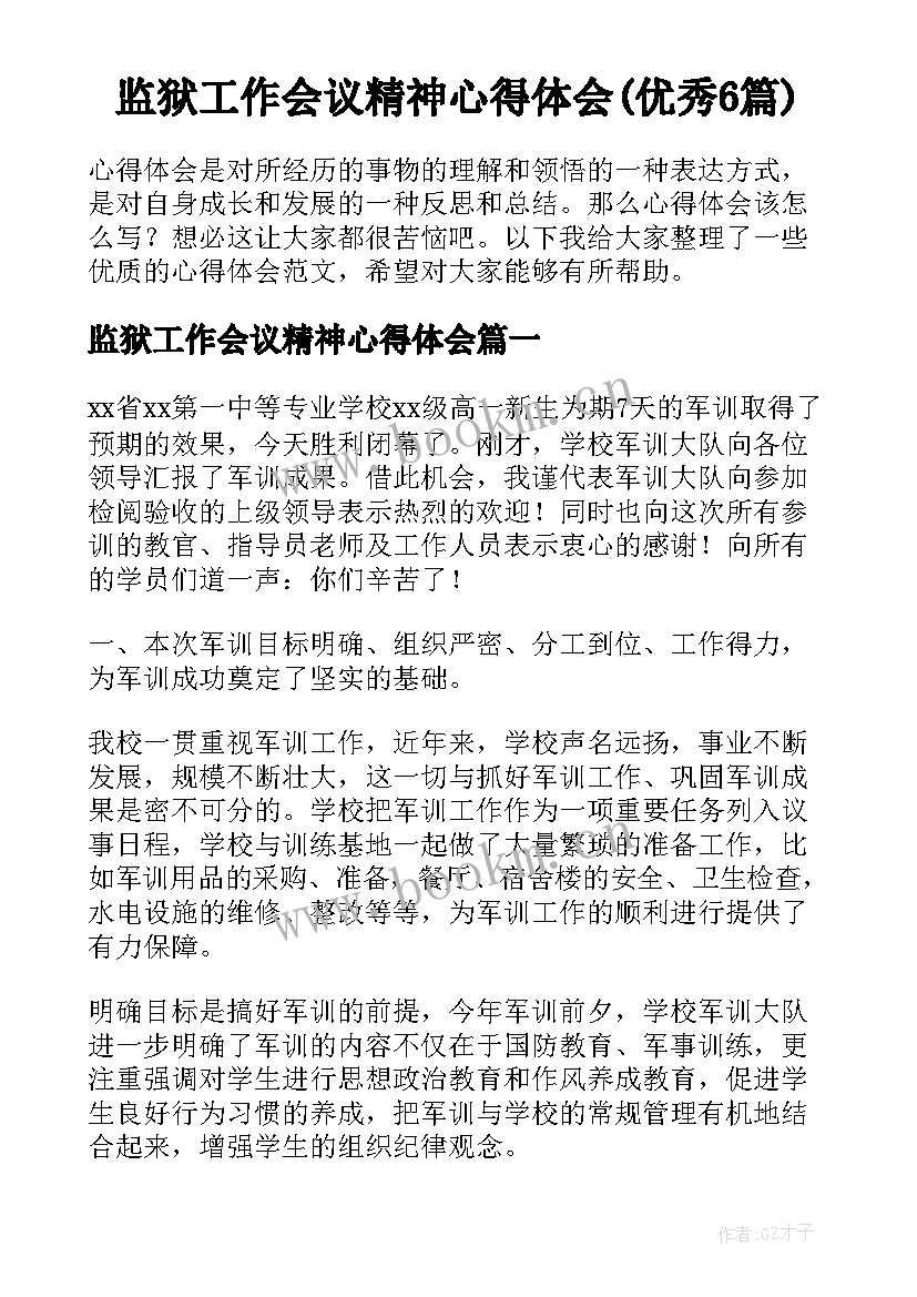 监狱工作会议精神心得体会(优秀6篇)