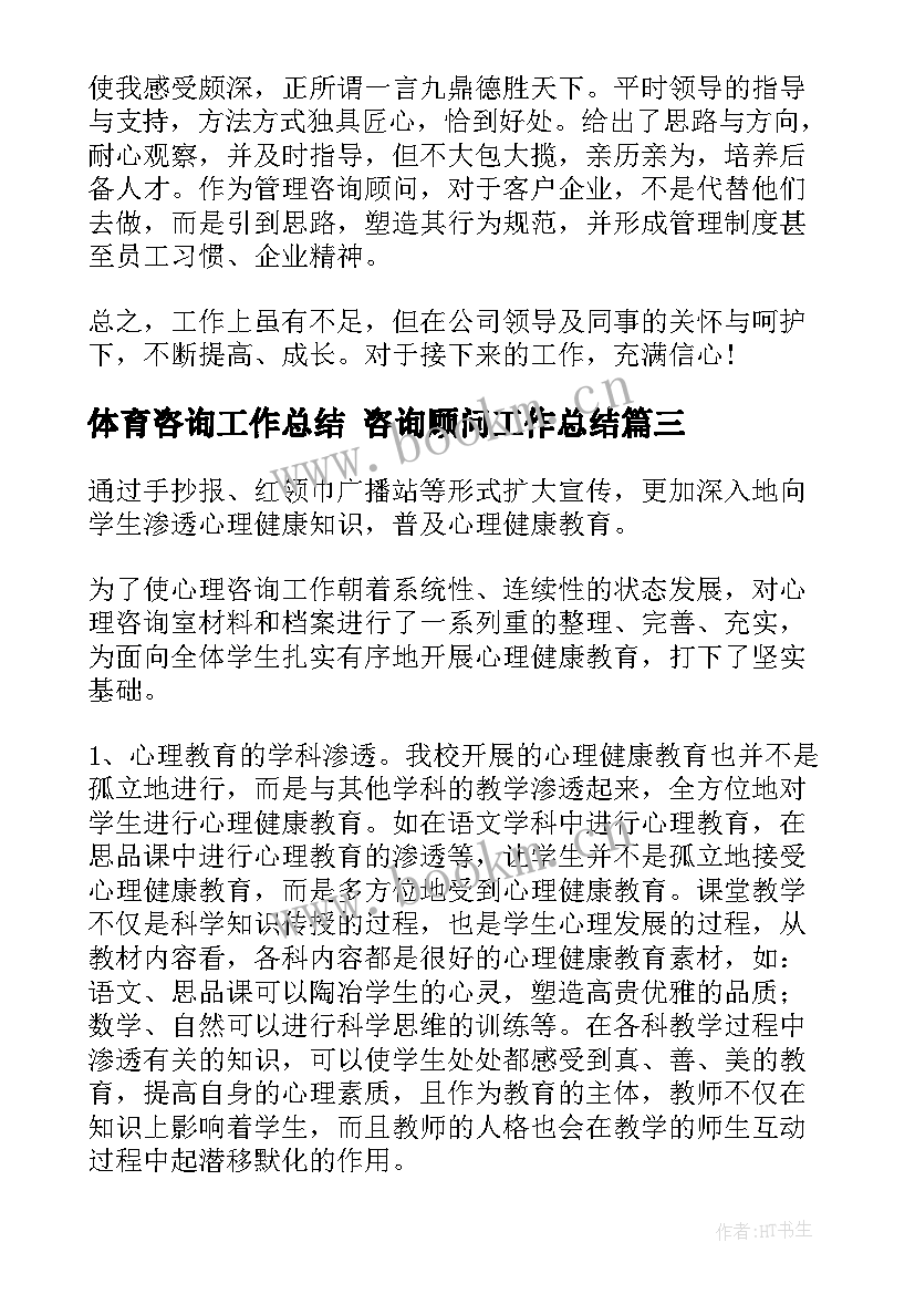 2023年体育咨询工作总结 咨询顾问工作总结(精选6篇)