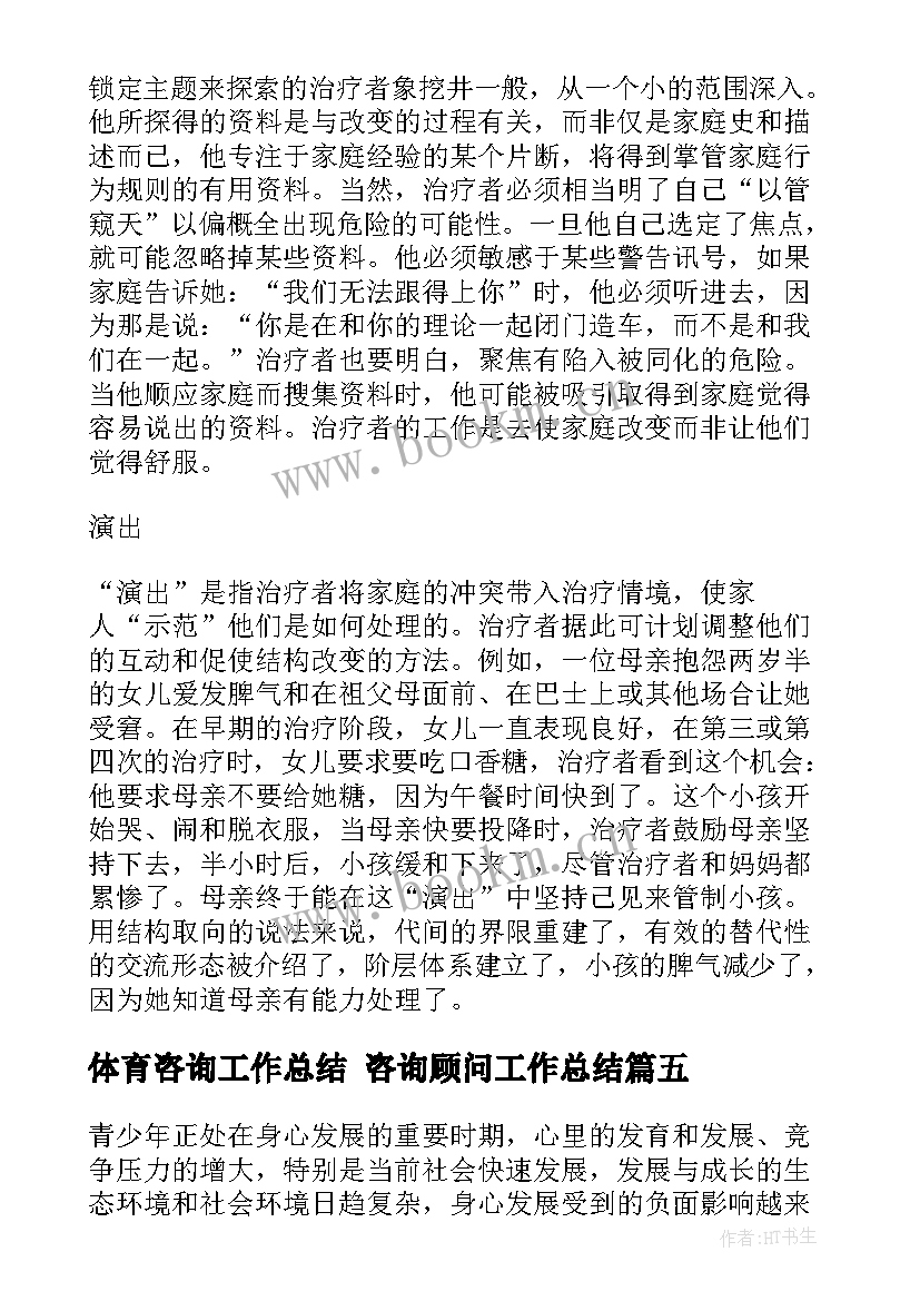 2023年体育咨询工作总结 咨询顾问工作总结(精选6篇)