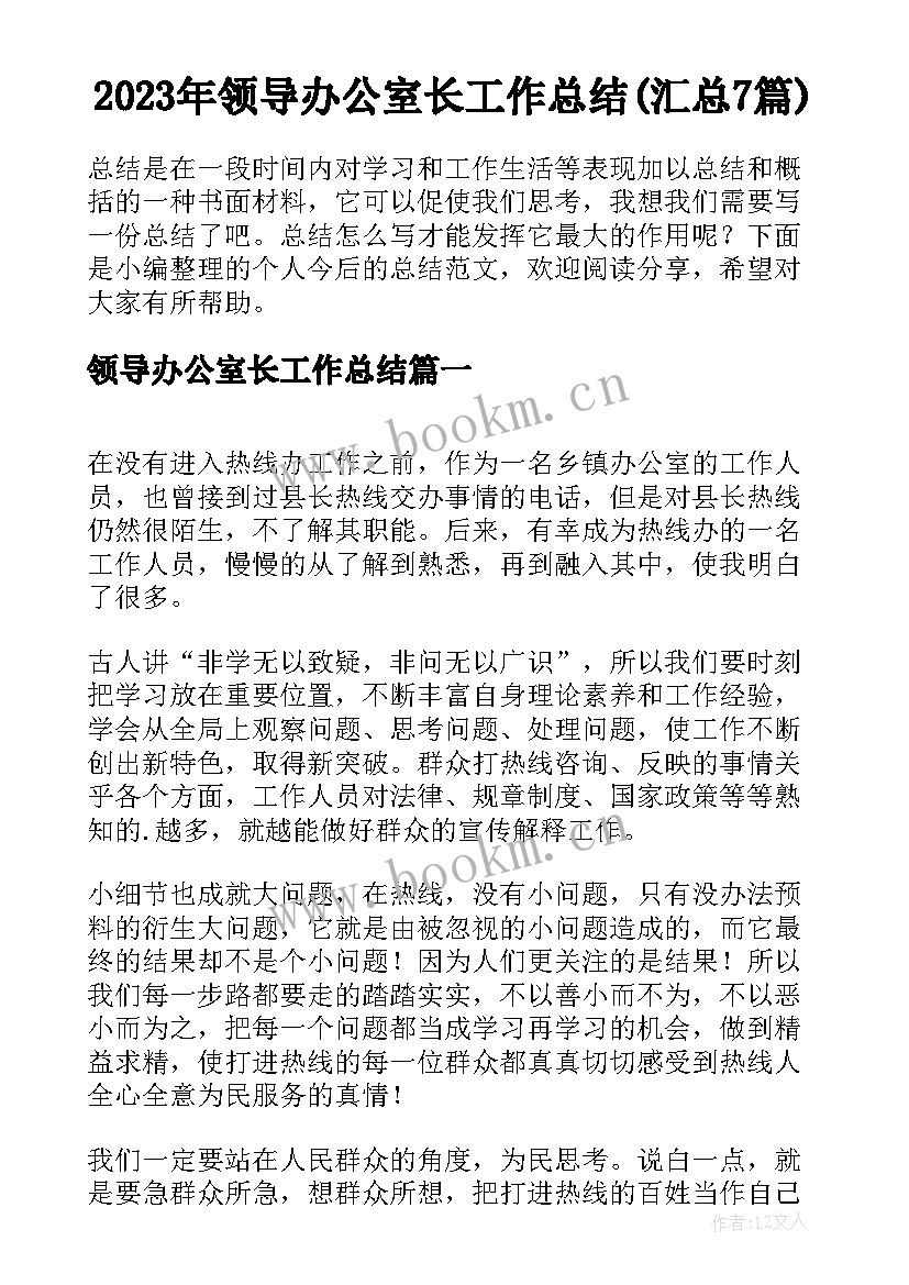 2023年领导办公室长工作总结(汇总7篇)