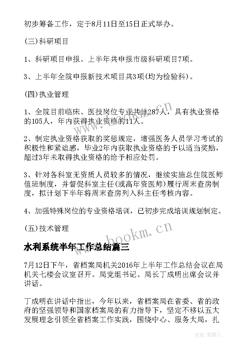 水利系统半年工作总结(精选6篇)