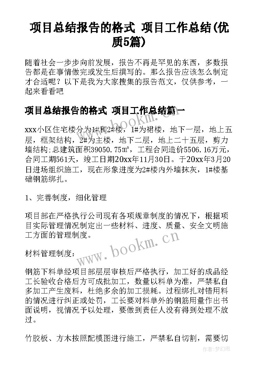 项目总结报告的格式 项目工作总结(优质5篇)