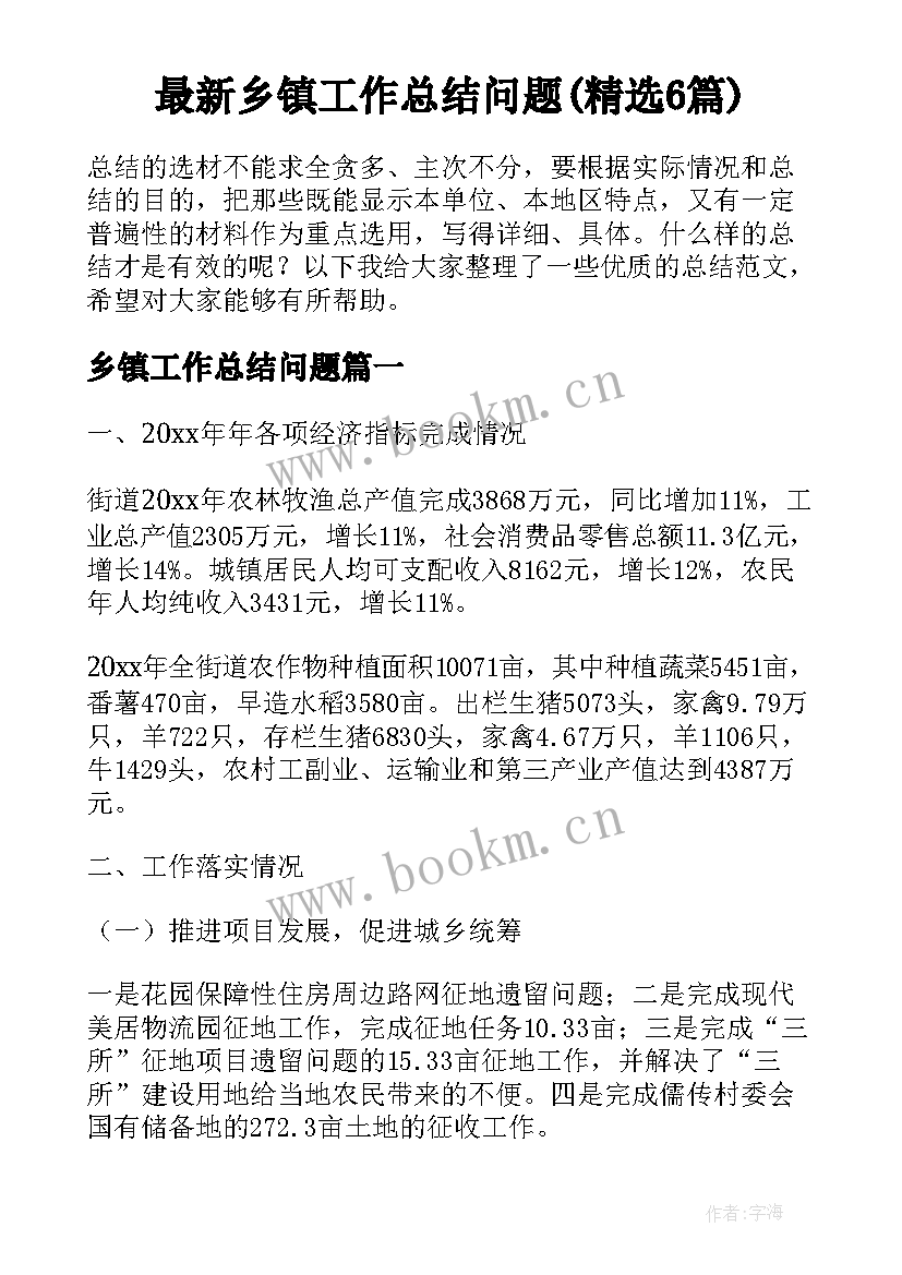 最新乡镇工作总结问题(精选6篇)