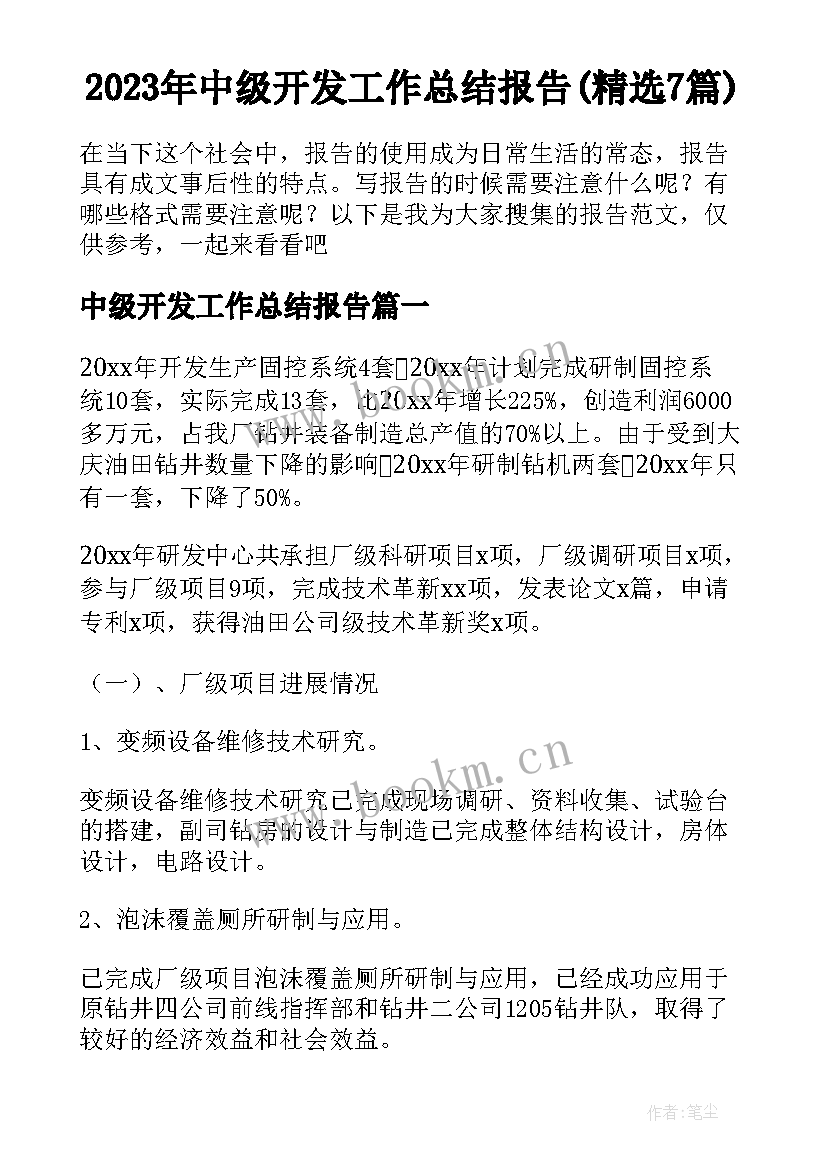 2023年中级开发工作总结报告(精选7篇)