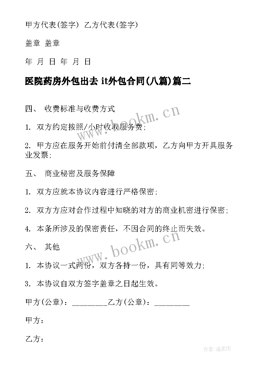 2023年医院药房外包出去 it外包合同(优秀8篇)