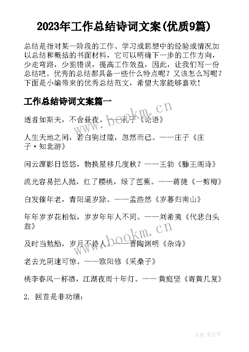 2023年工作总结诗词文案(优质9篇)