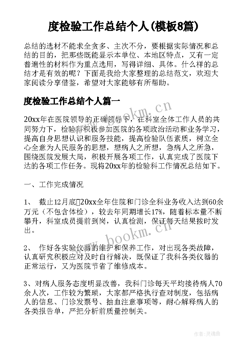 度检验工作总结个人(模板8篇)