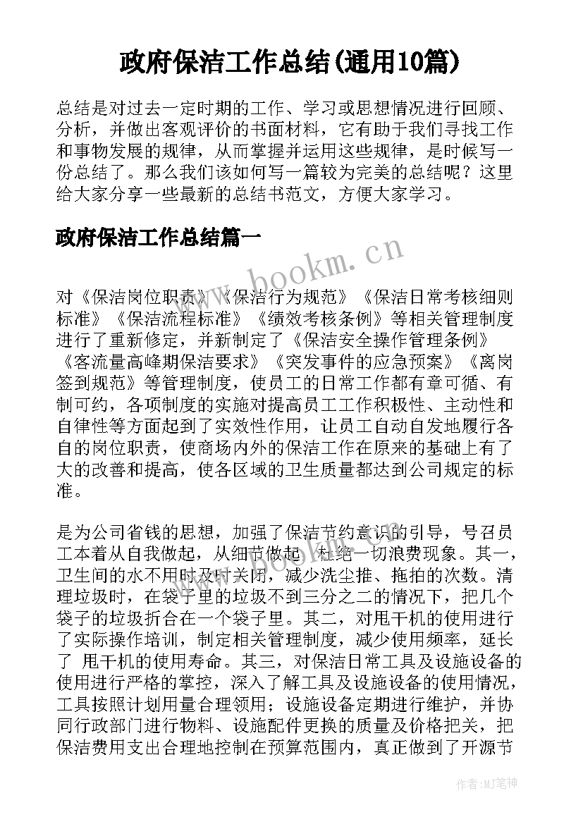 政府保洁工作总结(通用10篇)