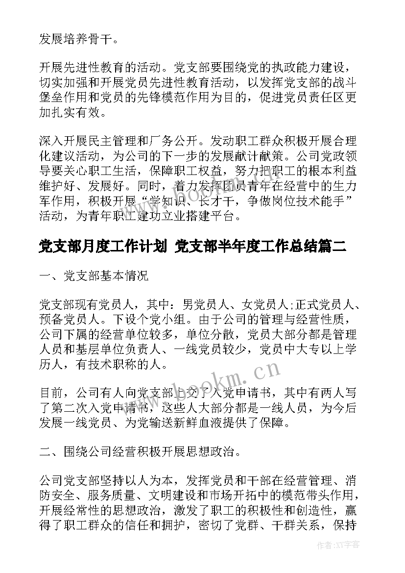 最新党支部月度工作计划 党支部半年度工作总结(大全5篇)