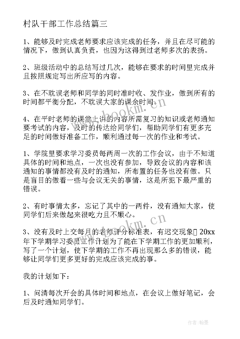 2023年村队干部工作总结(通用10篇)