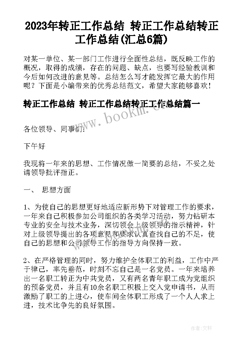 2023年转正工作总结 转正工作总结转正工作总结(汇总6篇)