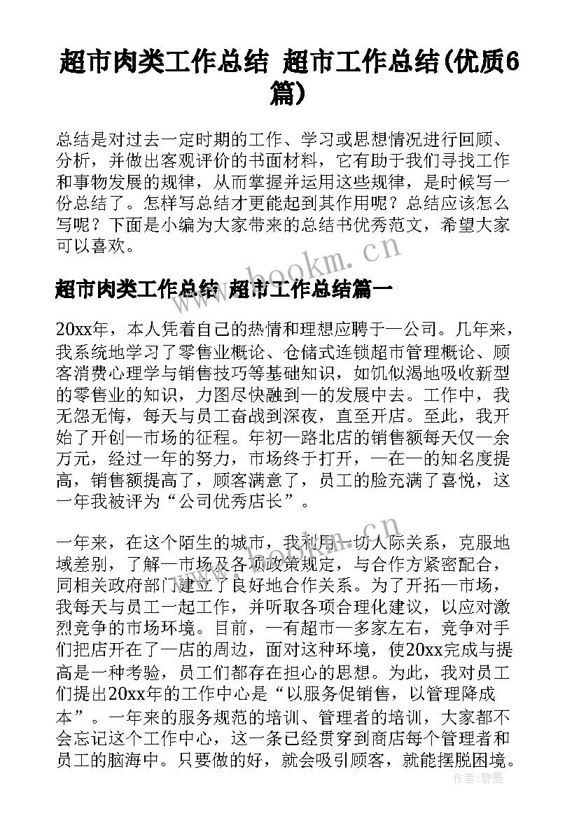 超市肉类工作总结 超市工作总结(优质6篇)