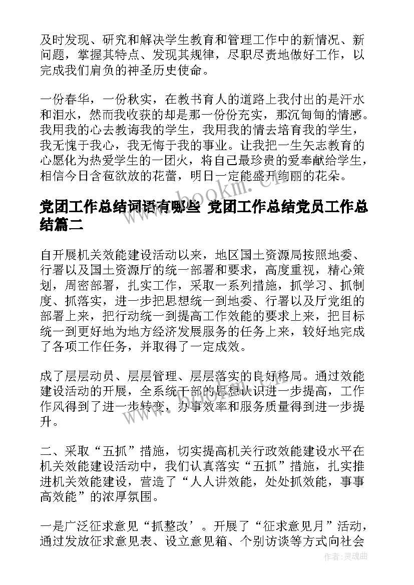 最新党团工作总结词语有哪些 党团工作总结党员工作总结(模板5篇)