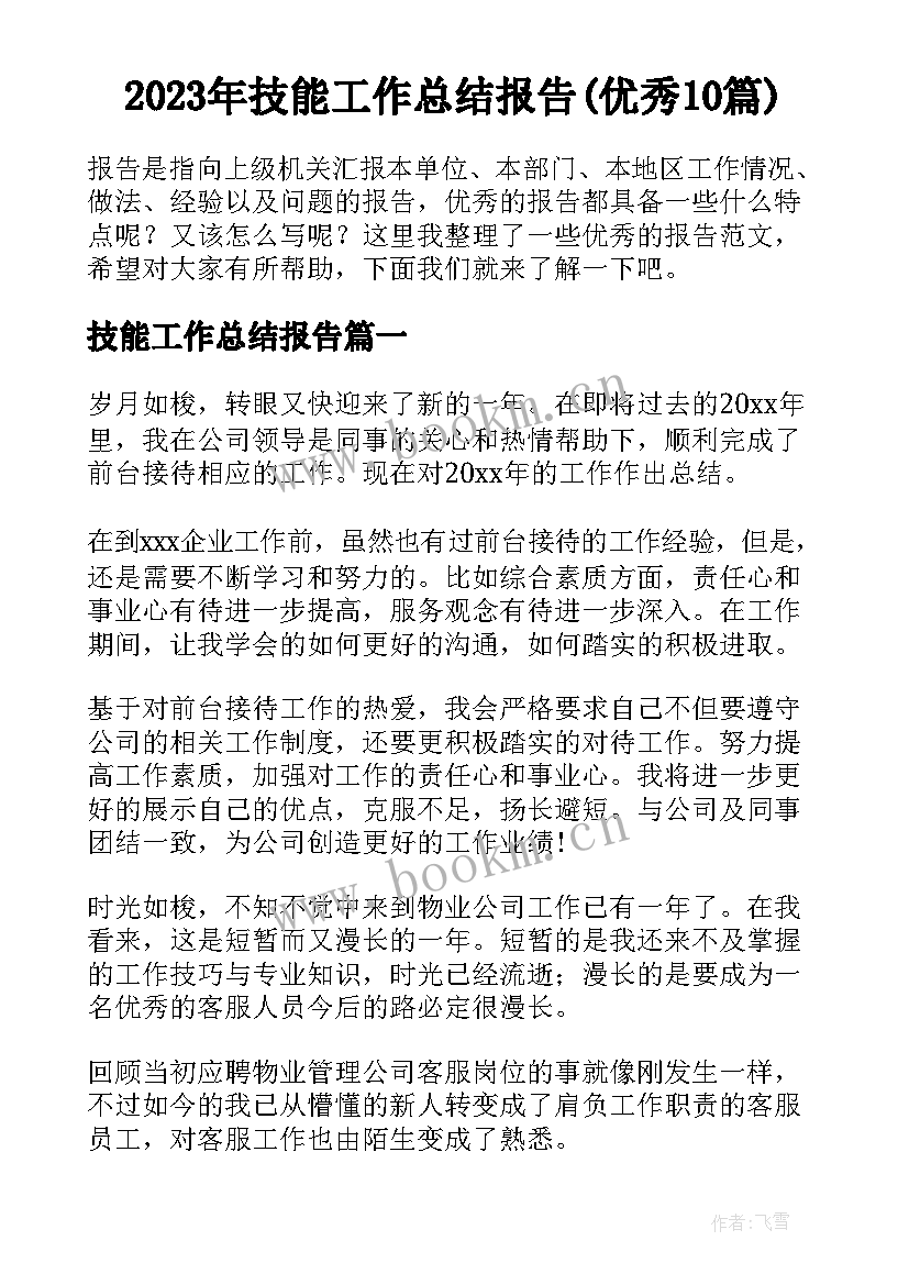 2023年技能工作总结报告(优秀10篇)