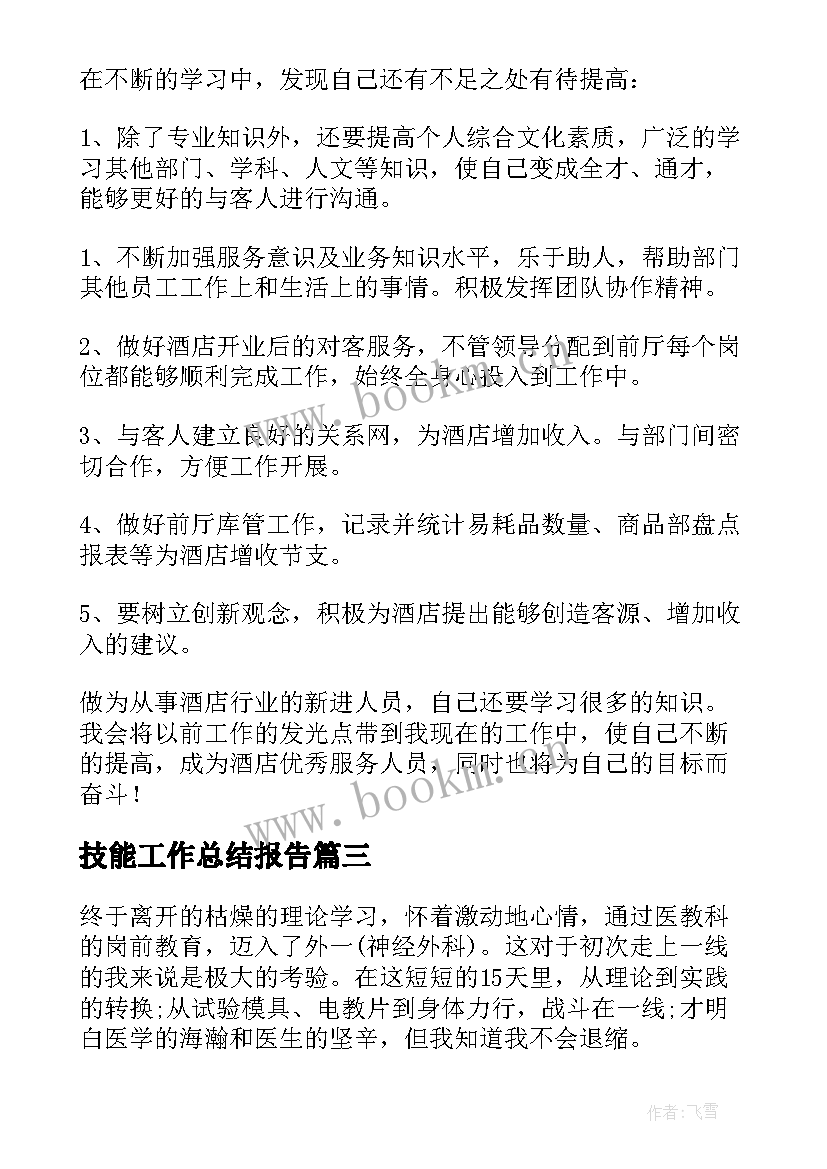 2023年技能工作总结报告(优秀10篇)