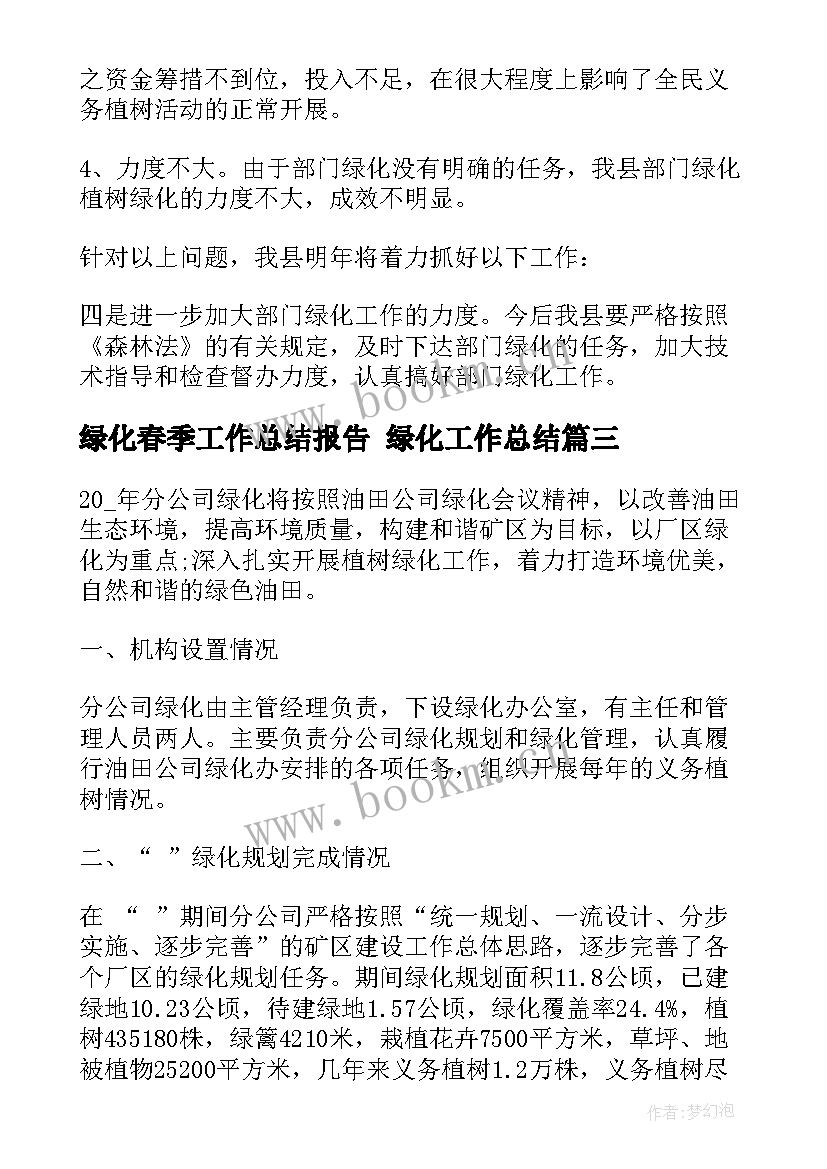 绿化春季工作总结报告 绿化工作总结(实用6篇)