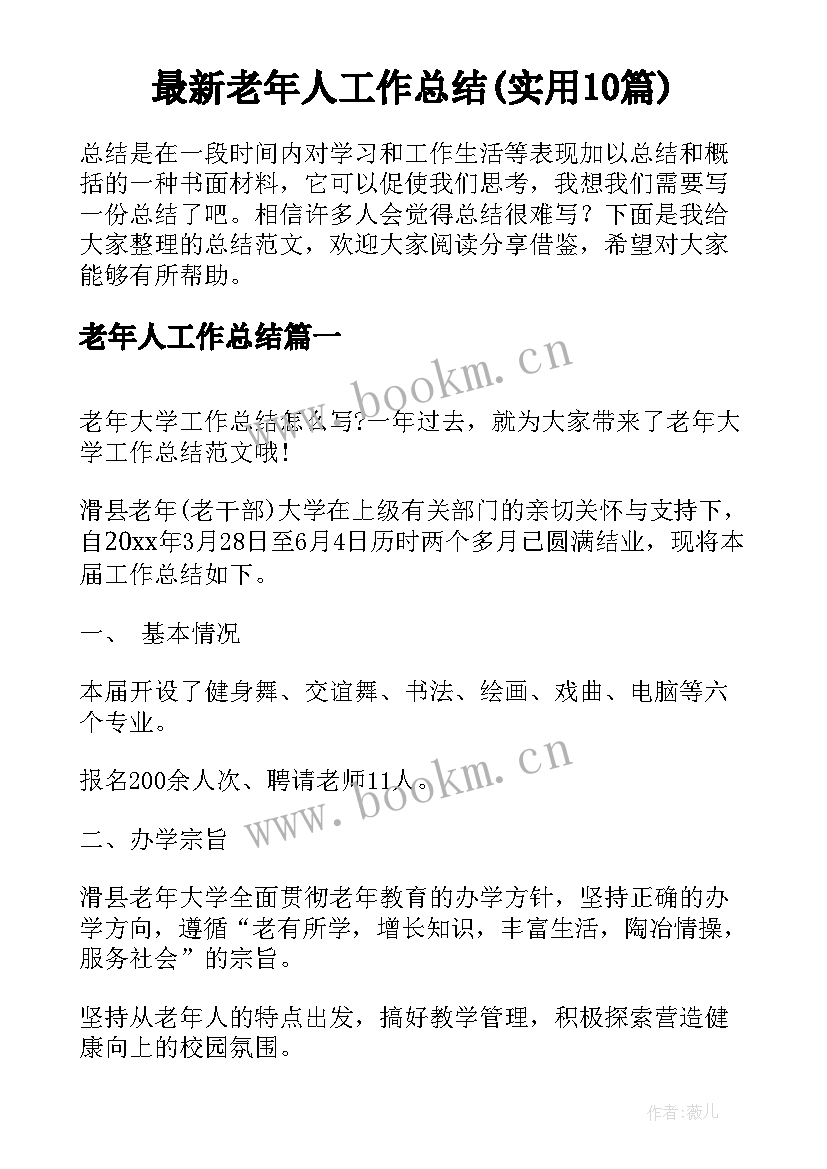 最新老年人工作总结(实用10篇)