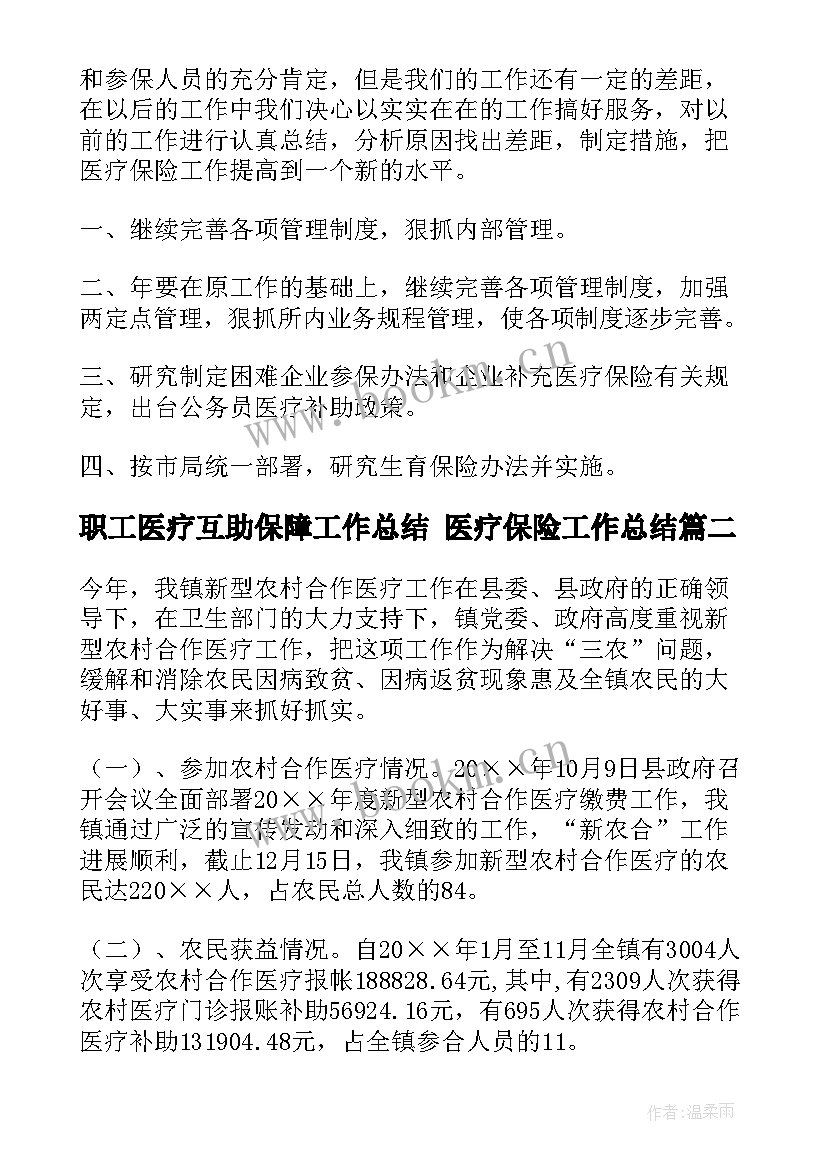 最新职工医疗互助保障工作总结 医疗保险工作总结(精选10篇)