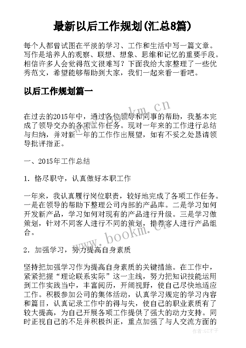 最新以后工作规划(汇总8篇)