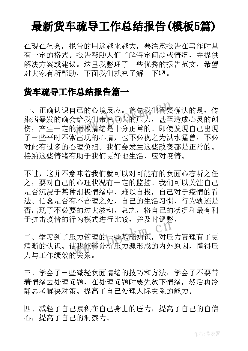 最新货车疏导工作总结报告(模板5篇)