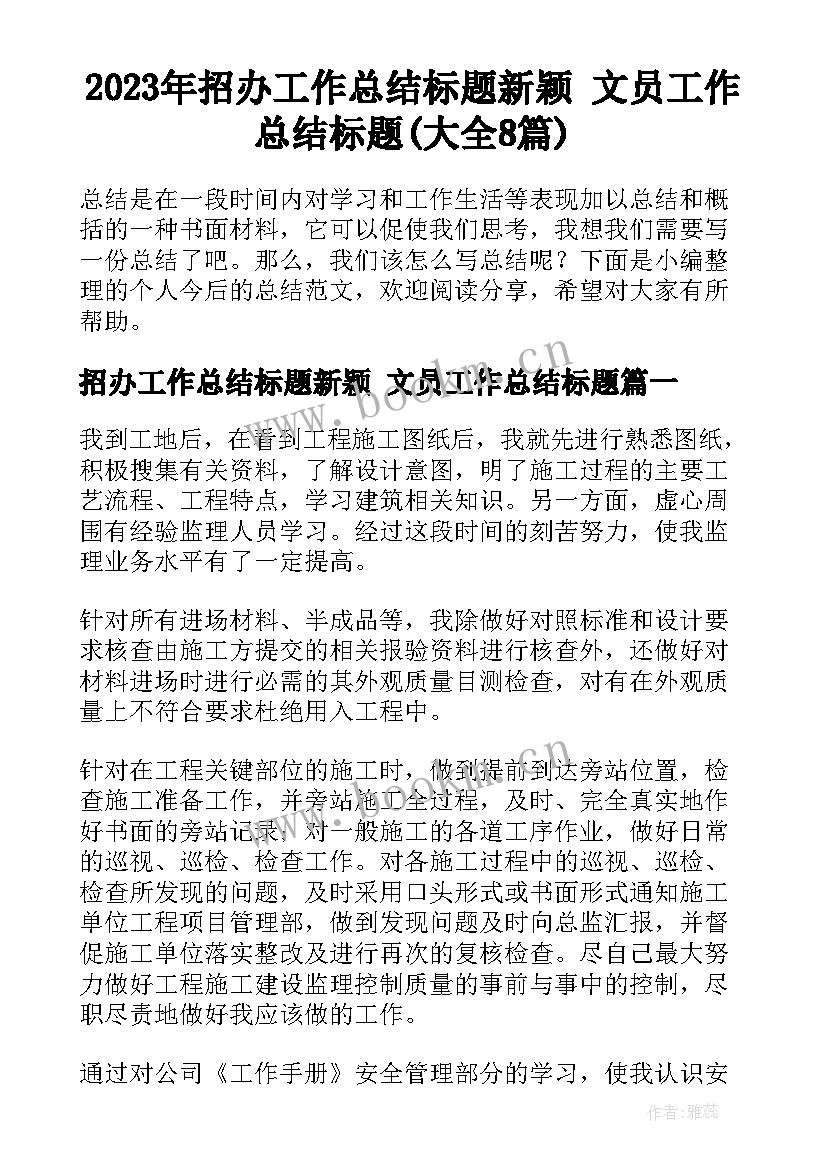 2023年招办工作总结标题新颖 文员工作总结标题(大全8篇)