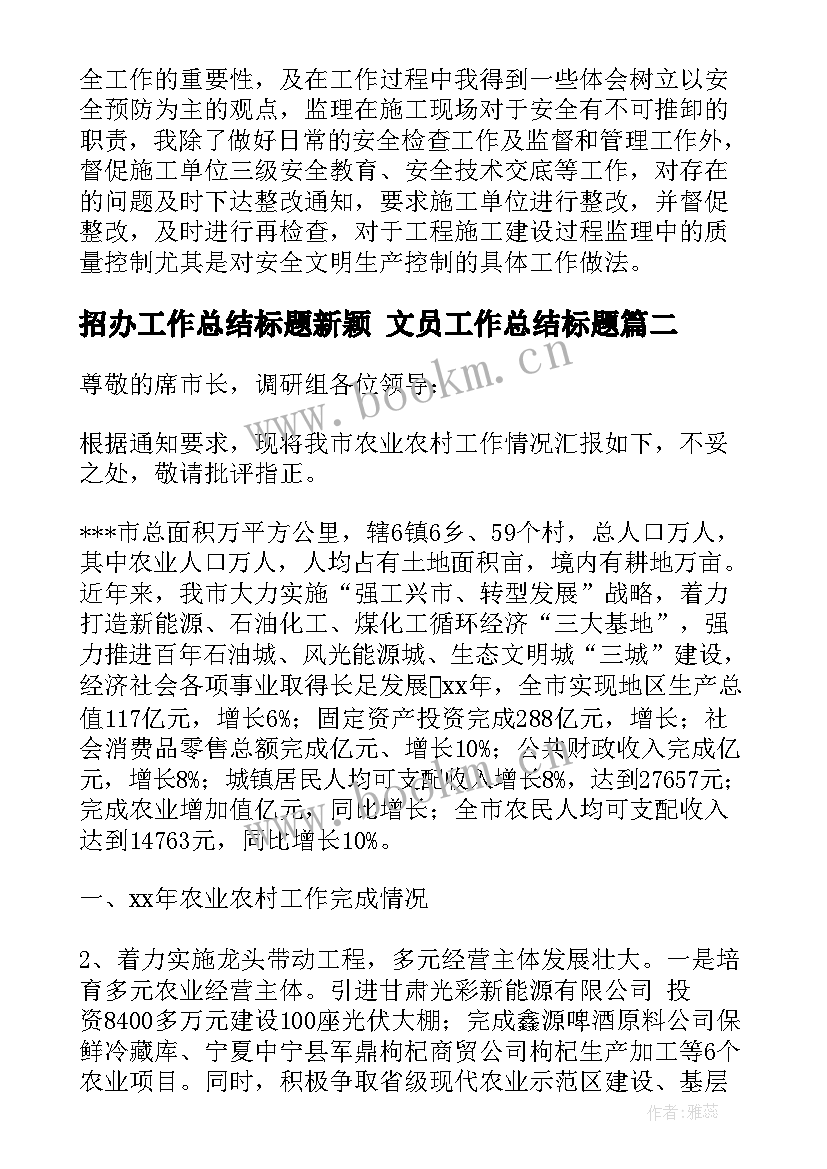 2023年招办工作总结标题新颖 文员工作总结标题(大全8篇)