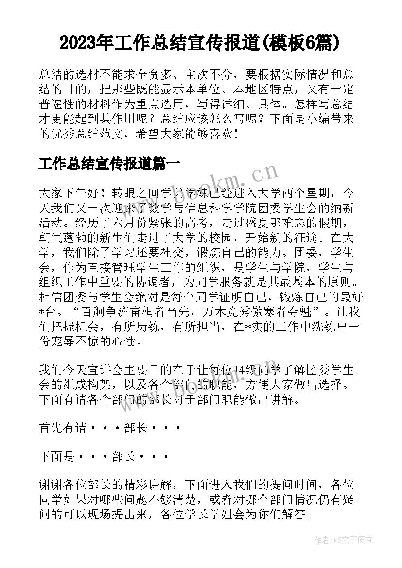 2023年工作总结宣传报道(模板6篇)