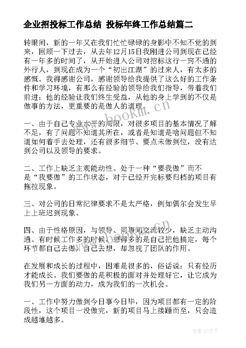 企业招投标工作总结 投标年终工作总结(模板7篇)