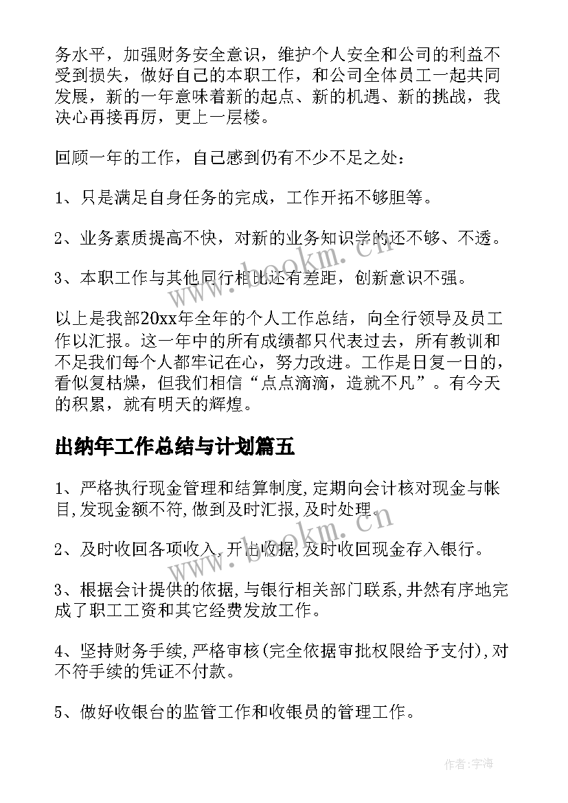 出纳年工作总结与计划(模板6篇)