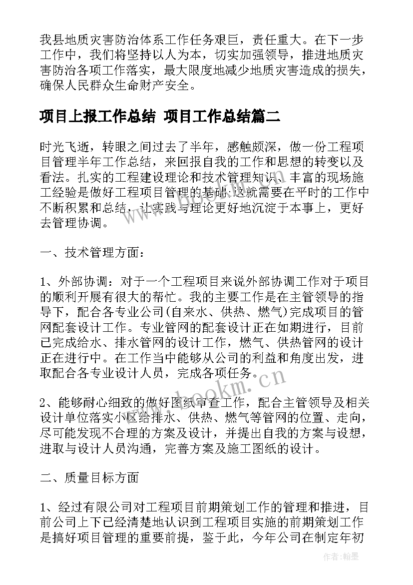 最新项目上报工作总结 项目工作总结(汇总8篇)