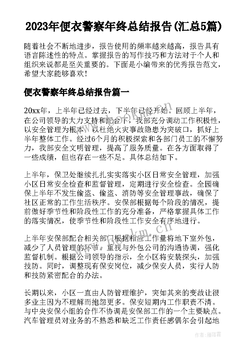 2023年便衣警察年终总结报告(汇总5篇)