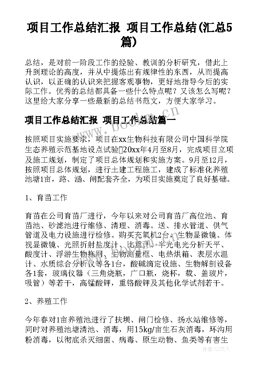 项目工作总结汇报 项目工作总结(汇总5篇)