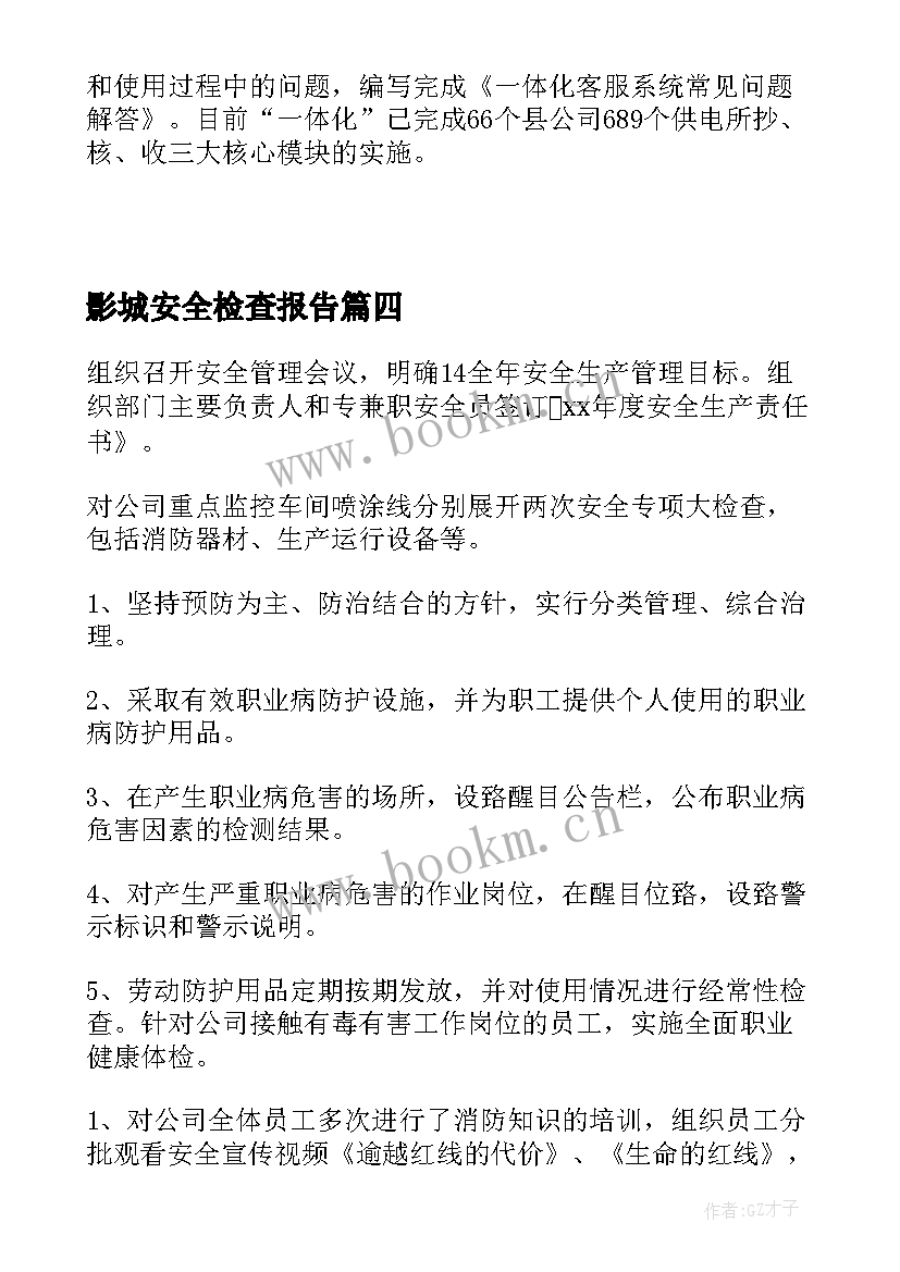 最新影城安全检查报告(大全7篇)