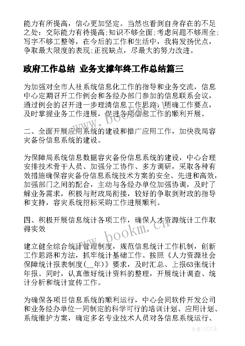 2023年政府工作总结 业务支撑年终工作总结(精选7篇)