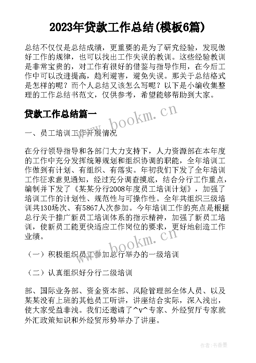 2023年贷款工作总结(模板6篇)