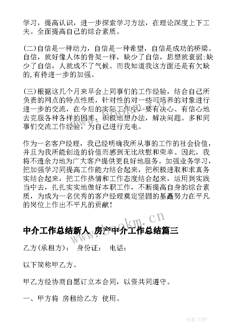 中介工作总结新人 房产中介工作总结(优质6篇)