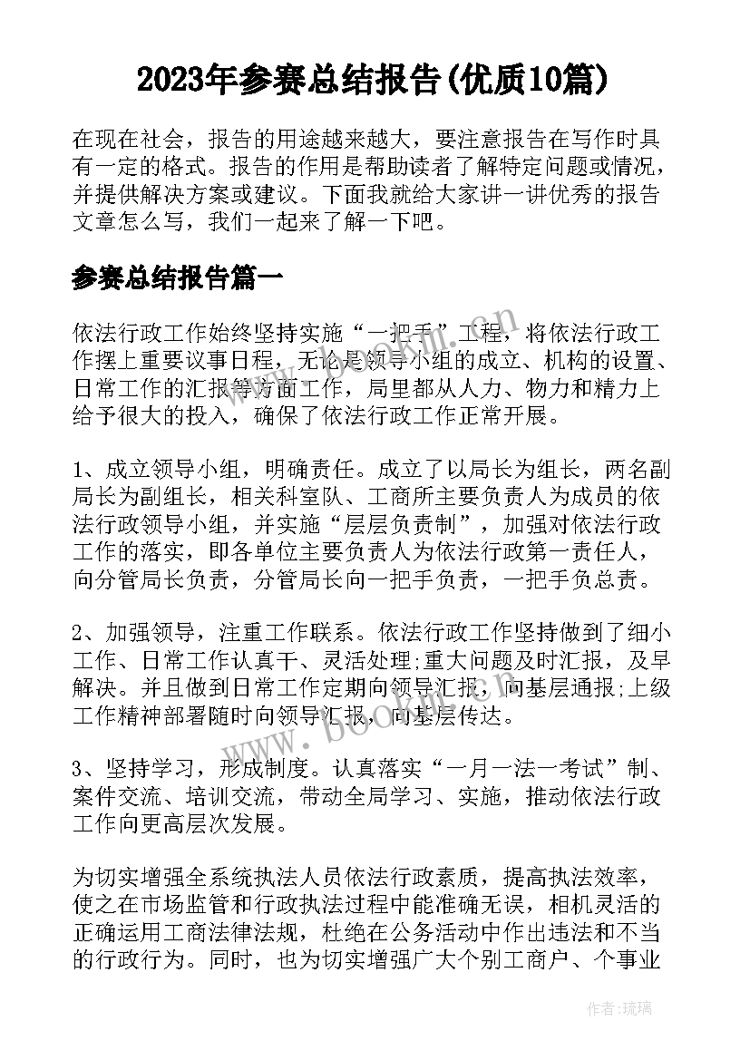 2023年参赛总结报告(优质10篇)