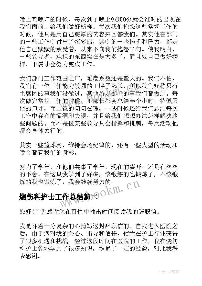 2023年烧伤科护士工作总结(实用8篇)