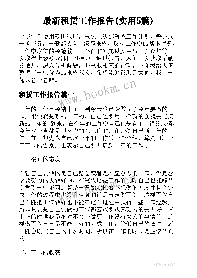 最新租赁工作报告(实用5篇)