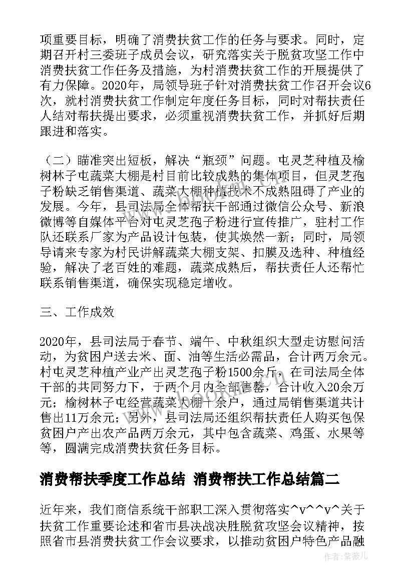 最新消费帮扶季度工作总结 消费帮扶工作总结(大全5篇)