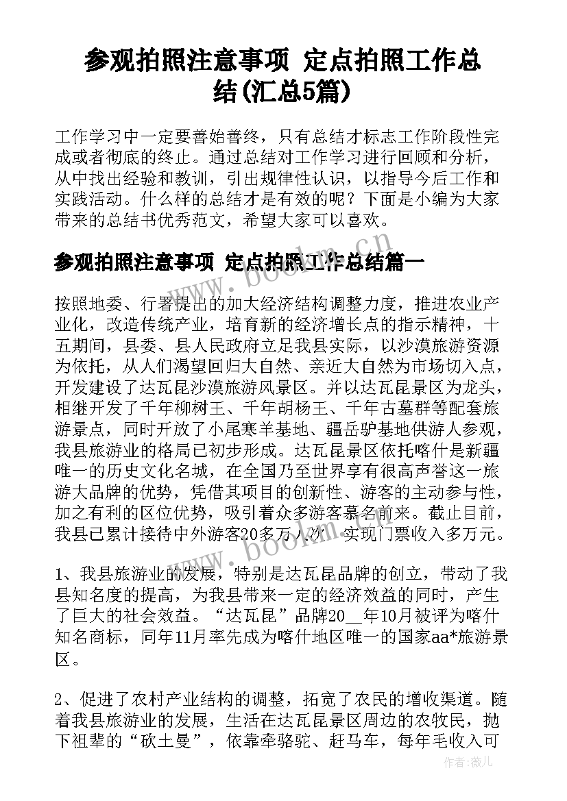 参观拍照注意事项 定点拍照工作总结(汇总5篇)