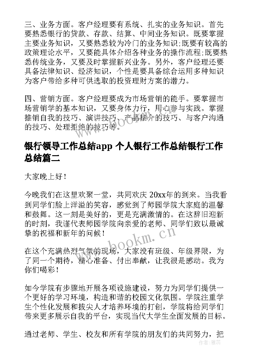 2023年银行领导工作总结app 个人银行工作总结银行工作总结(精选9篇)