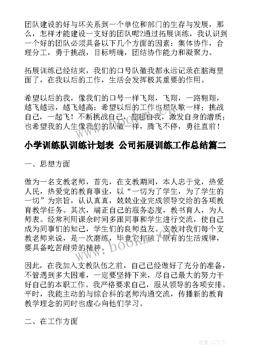 最新小学训练队训练计划表 公司拓展训练工作总结(实用5篇)