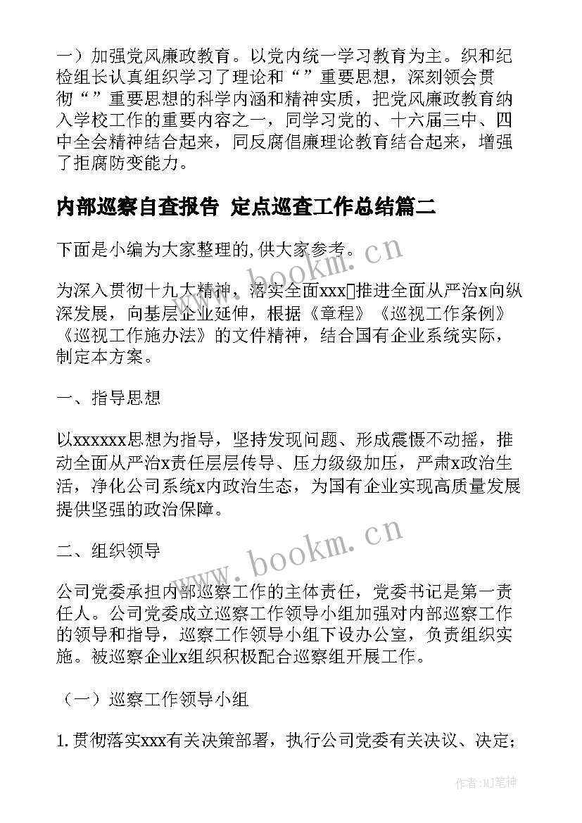 内部巡察自查报告 定点巡查工作总结(优质6篇)