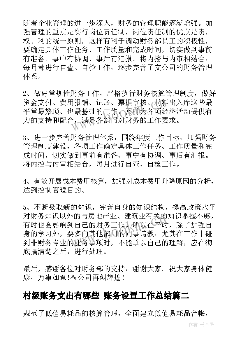 最新村级账务支出有哪些 账务设置工作总结(模板5篇)