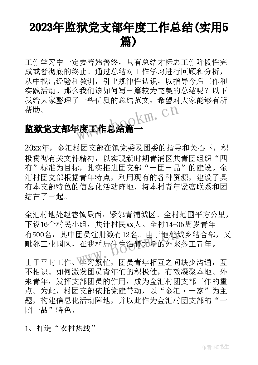 2023年监狱党支部年度工作总结(实用5篇)