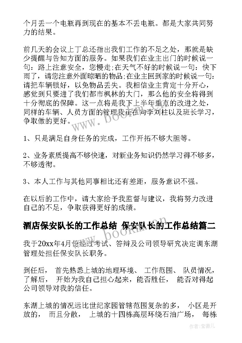 酒店保安队长的工作总结 保安队长的工作总结(实用5篇)